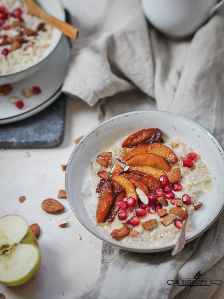 Vollkornreis - Porridge mit karamellisierten Äpfeln, glutenfrei und vegan